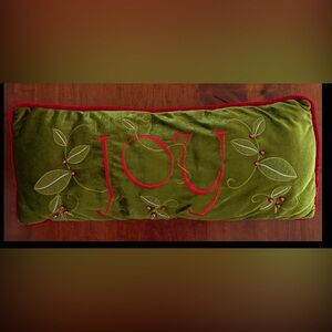 Festive Green and Red 'Joy' Holiday Lumbar Pillow